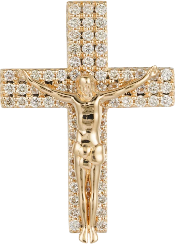 AH & Co diamond cross pendant with a gold figure, in yellow gold