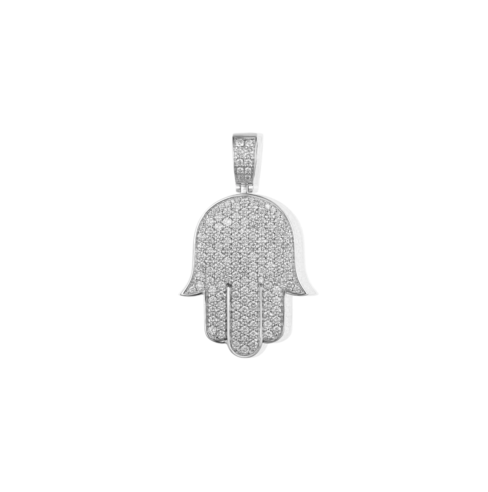 Diamond Flower Set Hamsa Pendant in White Gold