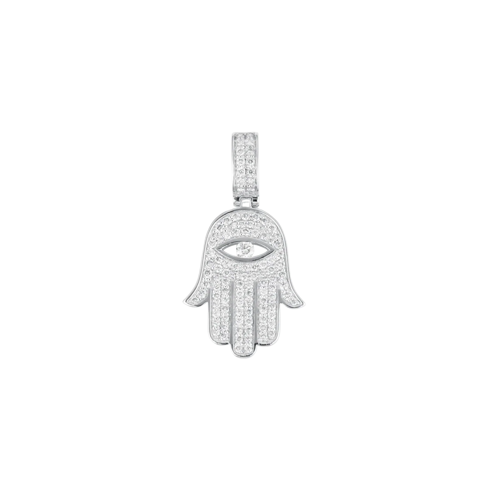 Pave Diamond Hamsa Pendant in White Gold