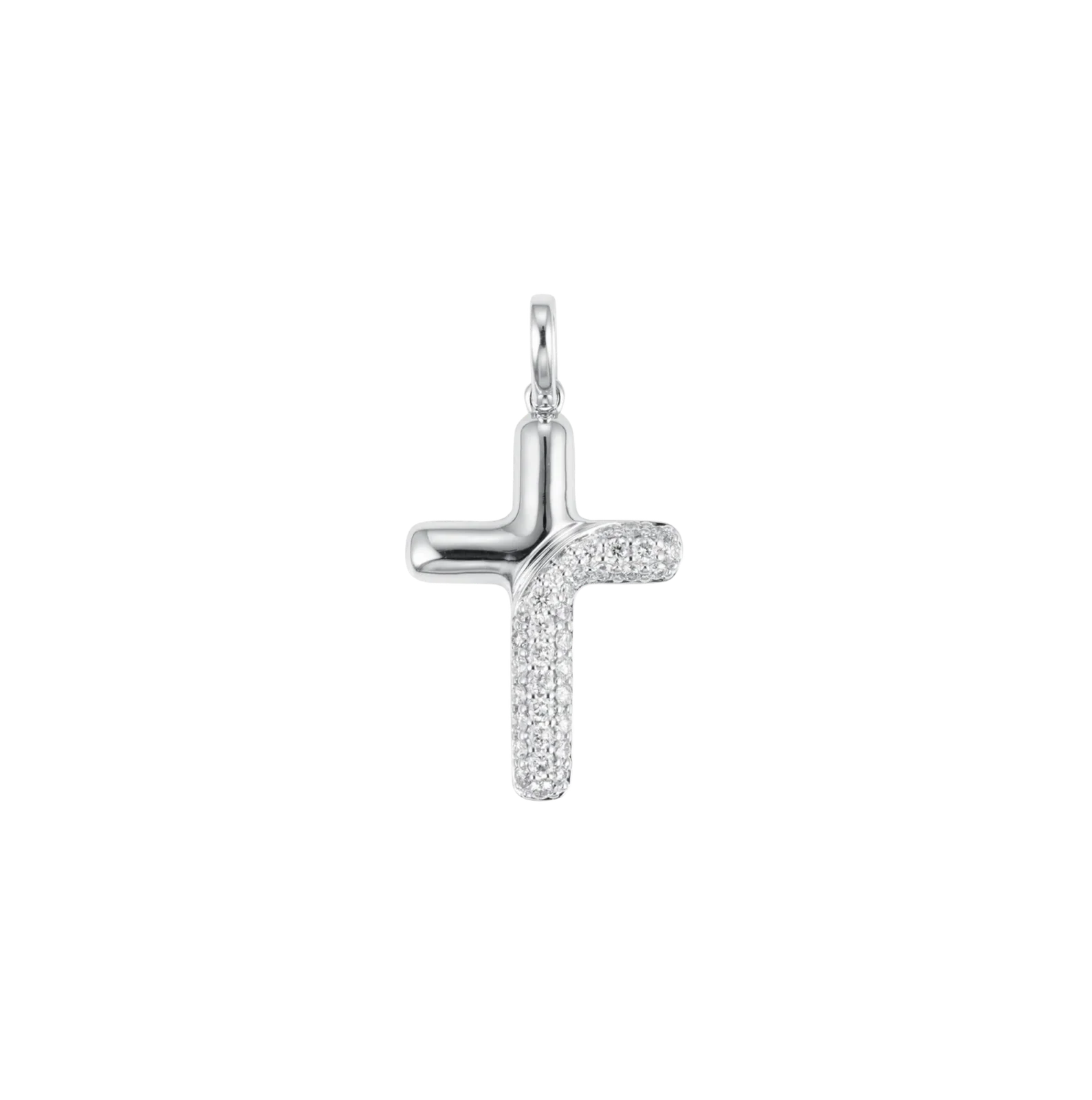 Soft Arc Diamond Cross Pendant in White Gold