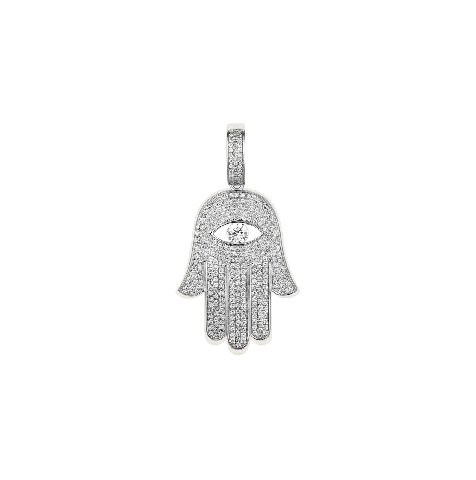 Evil Eye Diamond Hamsa Pendant in White Gold