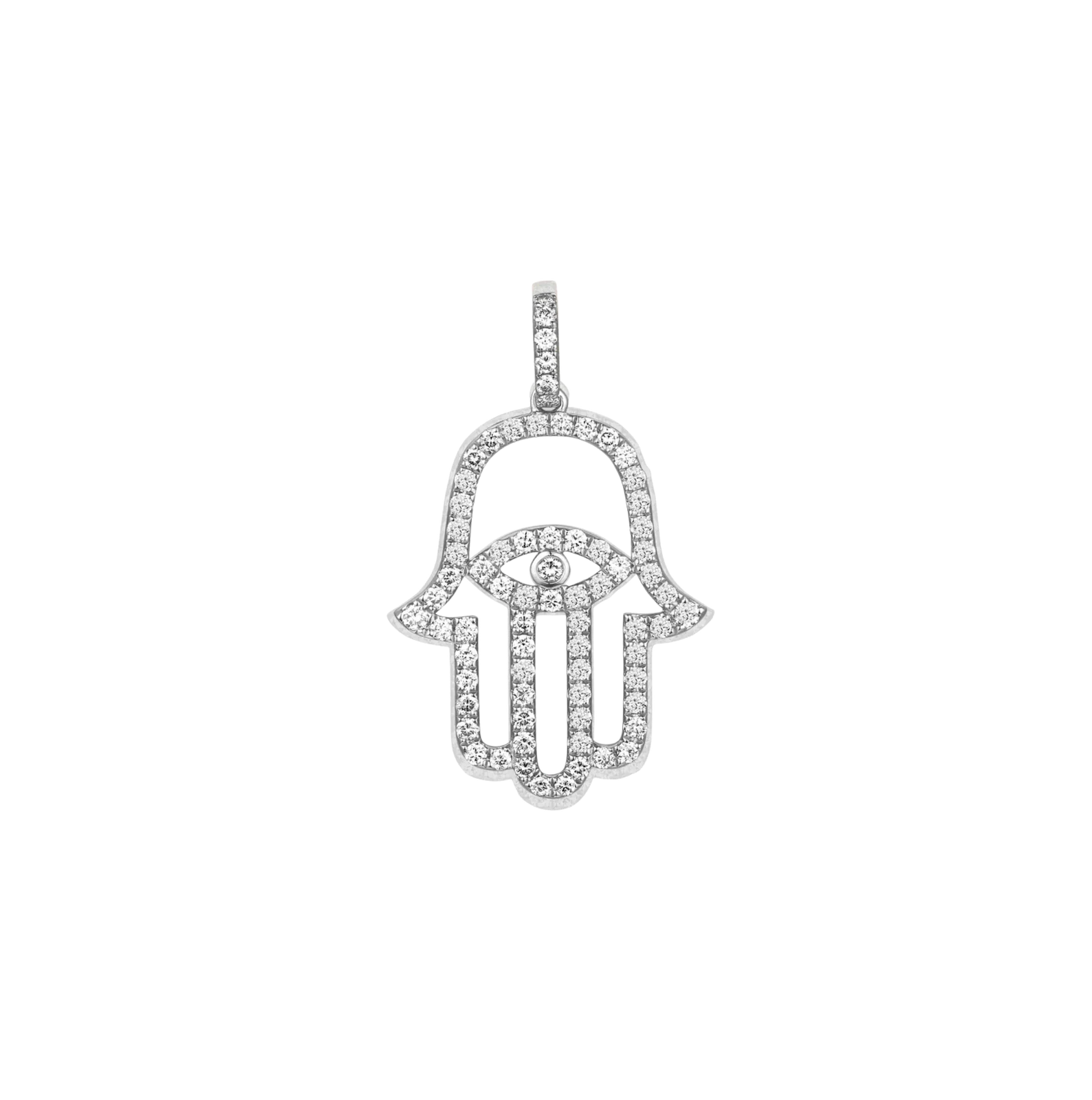 Halo Hamsa Diamond Pendant in White Gold