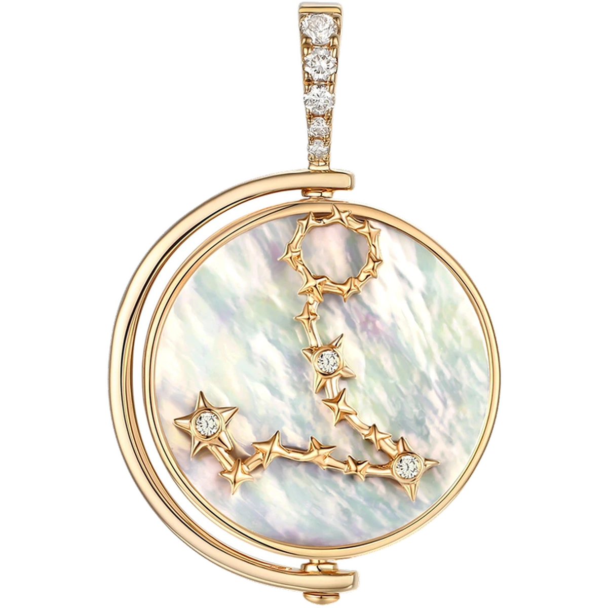 AH & Co Zodiac pendant, mother of pearl constellation face in yellow gold